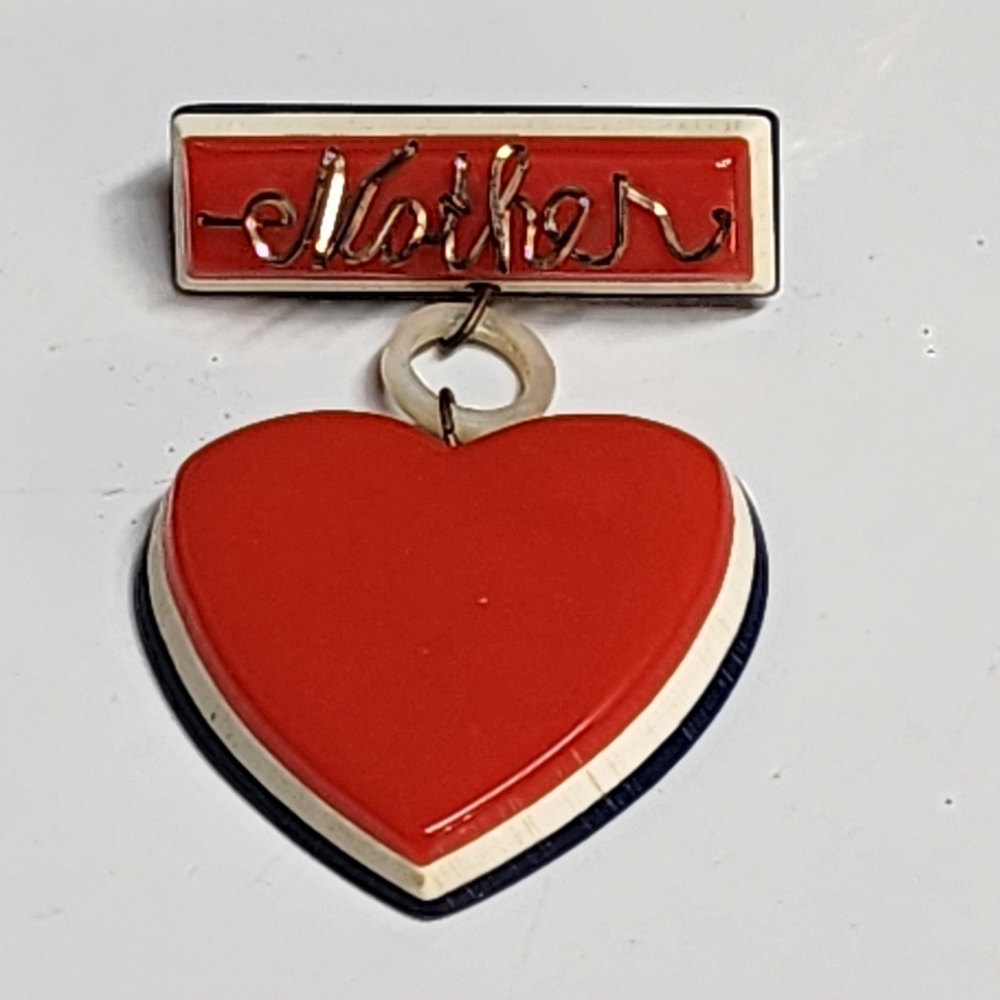 WWII-Era Sweetheart Brooch Mother Script Red White Blue Plastic Large Patriotic - Picture 6 of 10
